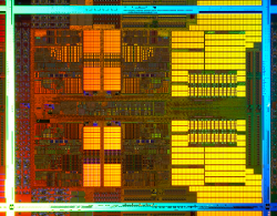 Die shot of a quad-core CPU